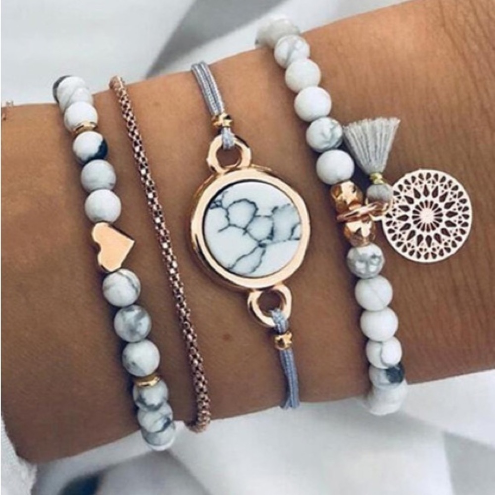 Whimsical Love Marble Bracelet Set